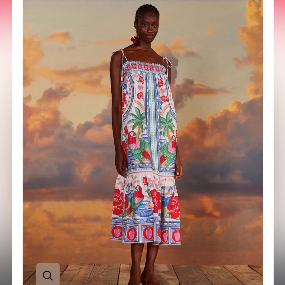 NWT! FARM RIO OFF-WHITE FLOWERS BEACH MAXI
DRESS size M